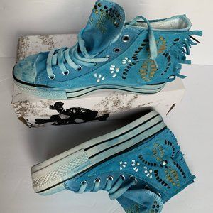 Anthropologie Blue Fringe High-Top Sneakers